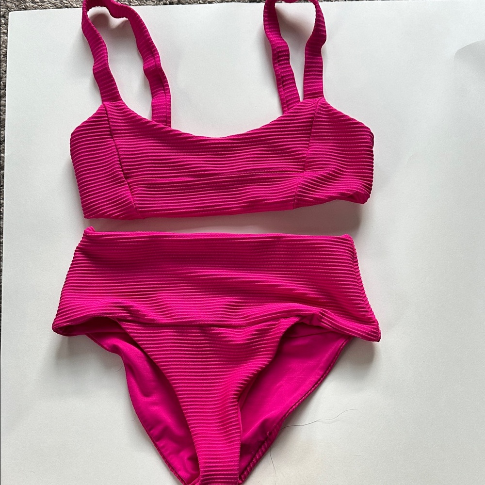 L*Space Hot Pink Jess Ribbed Bikini Top & Desi High Waist Bikini Bottom